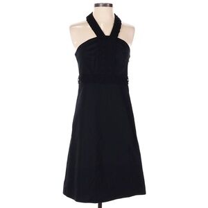 Embroidered Black Halter Dress
